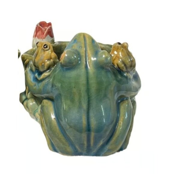 Green Glazed Frog Planter Pot - Picture 5 of 14